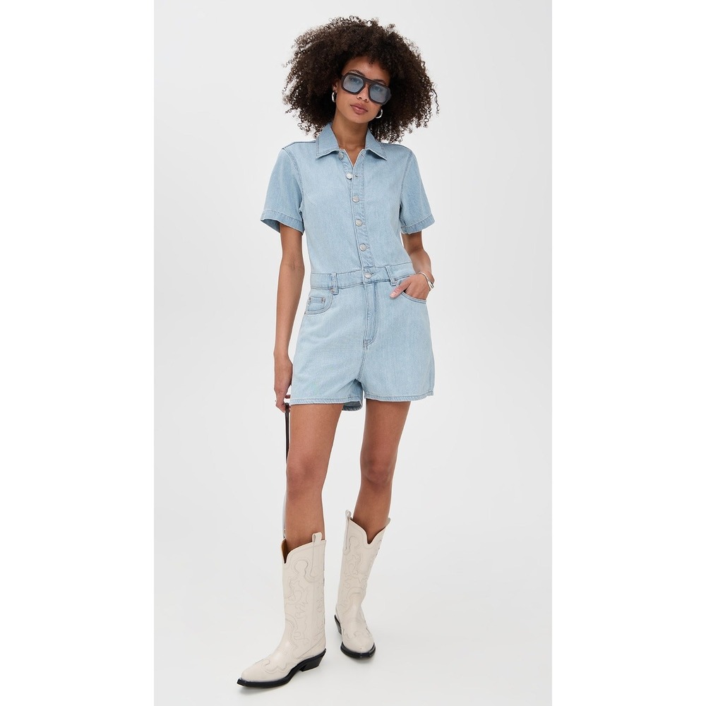 DL1961 Montauk Romper Light‎ Wash Cotton Linen Denim Short Sleeve Poolside XS